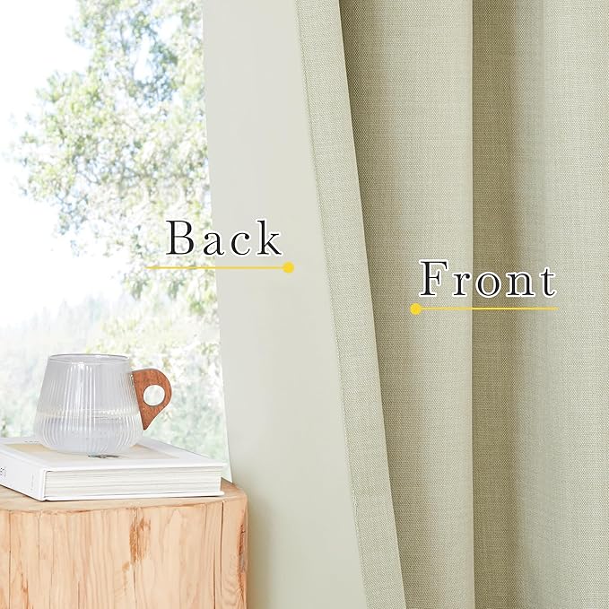 NICETOWN Room Darkening Faux Linen Beige Curtains 120 inches Long, Pinch - Image 9