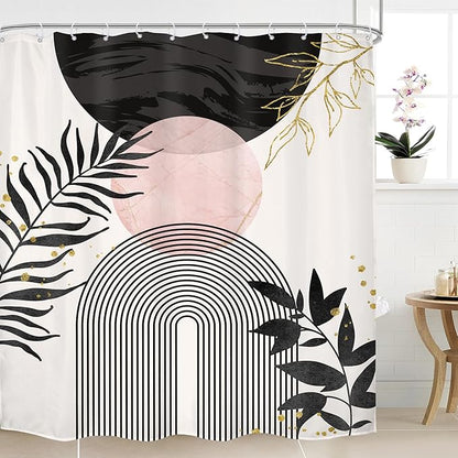 Black Pink Boho Shower Curtain Mid Century Modern Abstract Bohemian Minimalist by MitpokBrand
