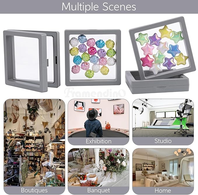 Framendino, 20 Pack Grey 3D Floating Frame Display Case Challenge Coin Holder - Image 3
