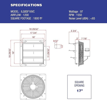 iLIVING ILG8SF16VC Shutter Mount Exhaust Fan - Image 4