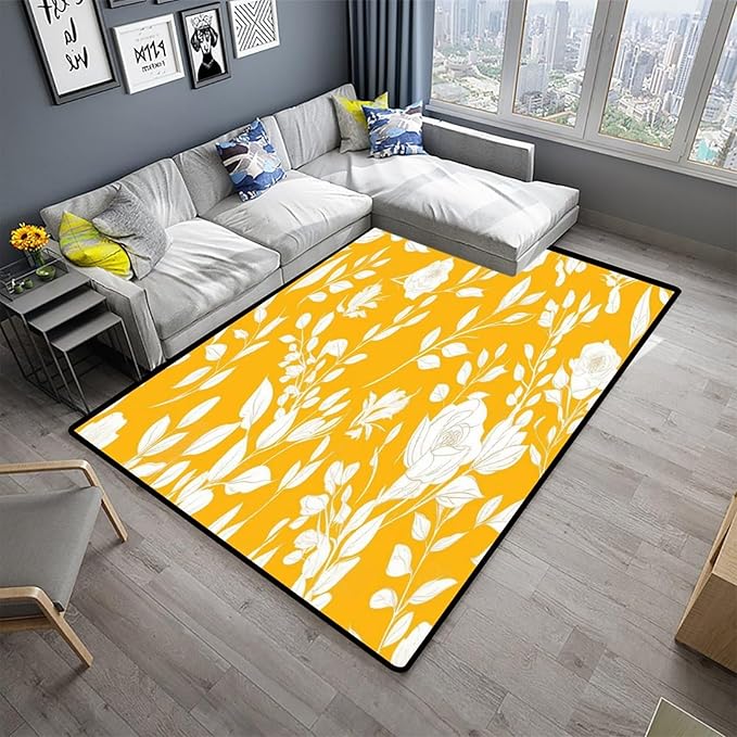 White Rose Floral Printing Pile Carpet - Image 2