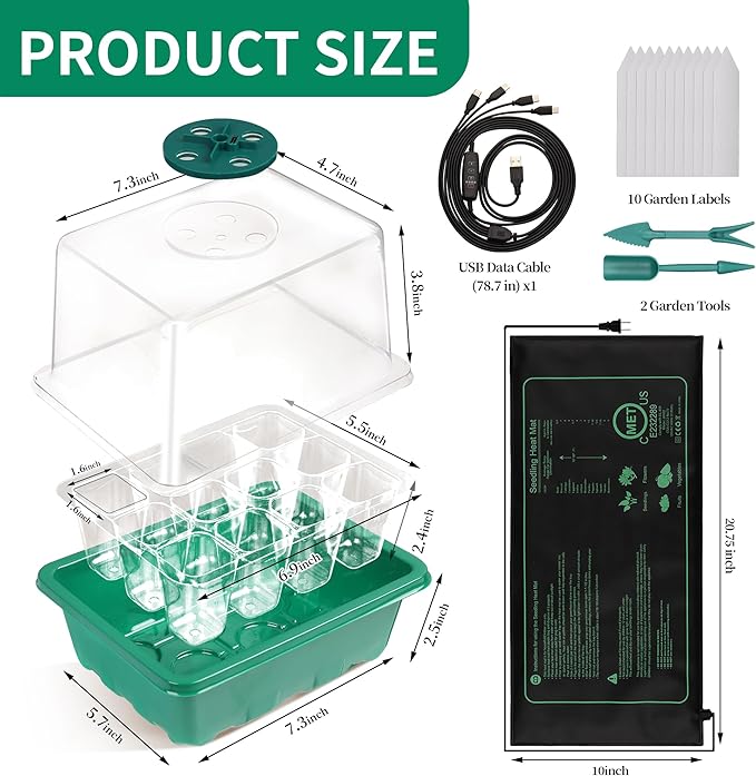 4-Pack Seed Starter Tray with Grow Light and Heat Mat, 48 Cells Seed Starter - Image 3
