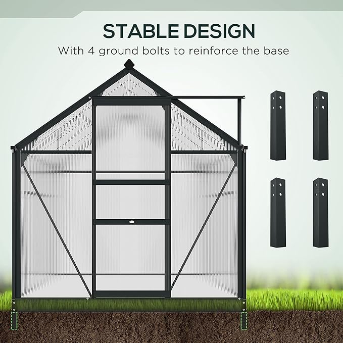 Outsunny 6' x 10' Greenhouse for Outdoors, Polycarbonate Greenhouse - Image 5