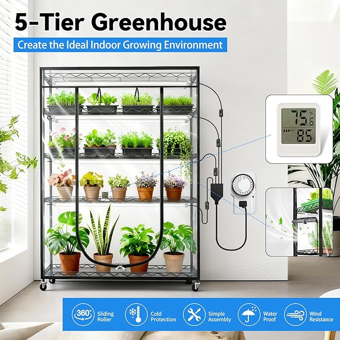 JESLED Indoor Greenhouse with Grow Light, 4FT Full Spectrum 5000K LED Light - Image 3