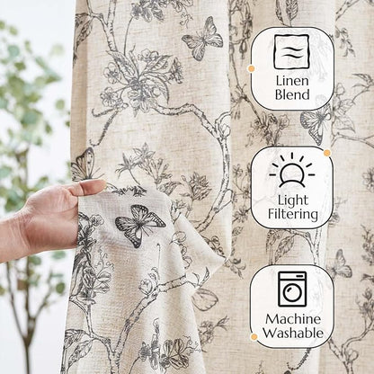 jinchan Floral Curtains Lined Linen Blend Curtain - Image 2