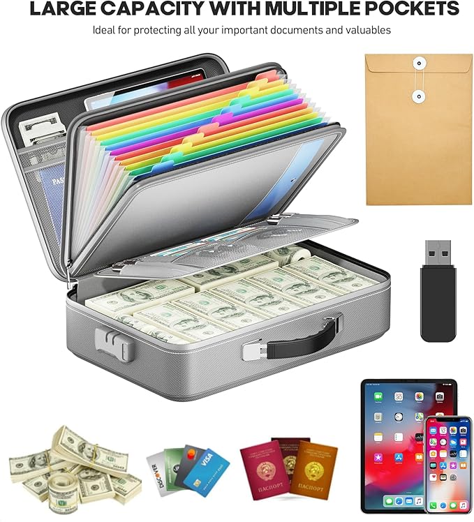 Fireproof Document Box, Hard Case Highly Flame-Resistant Fire Proof Waterproof - Image 3