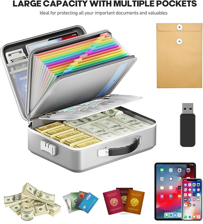 Fireproof Document Box, Hard Case Highly Flame-Resistant Fire Proof Waterproof - Image 3