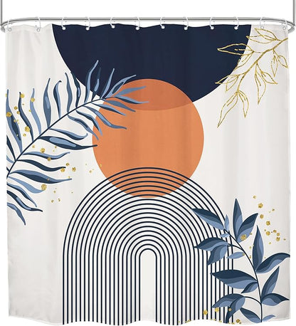 Navy Blue Boho Shower Curtain 72Wx72H Modern Abstract Bohemian Blue Gold Leaves - Image 7