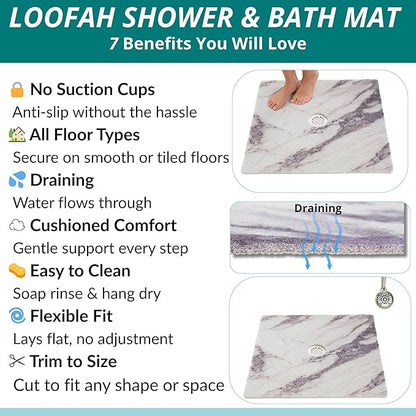 Enkosi Loofah Shower Mat with Drain Hole – Cushioned Anti-Slip Square Bath Mat - Image 4