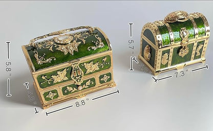 Retro Jewelry Box Arched Vintage Rectangular Metal Chest Necklace Ring Earrings - Image 3