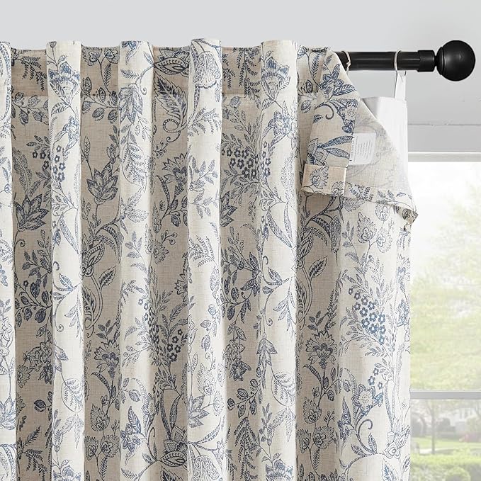 Vangao Linen Curtains with Detachable Blackout Liners Floral Curtains by Vangao
