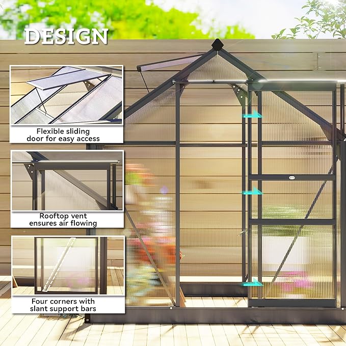 Outsunny 6' x 6' Greenhouse for Outdoors, Polycarbonate Greenhouse - Image 3