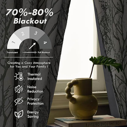 DriftAway Linen Printed Blackout Curtains Tree Branch Pattern Double Layer 96 - Image 5