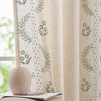 jinchan Belrose 4 Panel Curtains Set 90 Inch Length Floral Curtains Linen Blend - Image 3