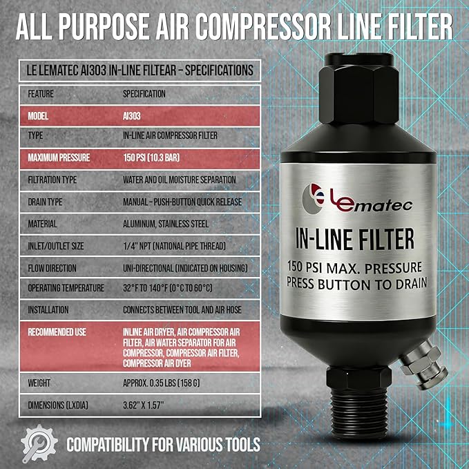 LE LEMATEC Air Compressor Water Separator - Image 7