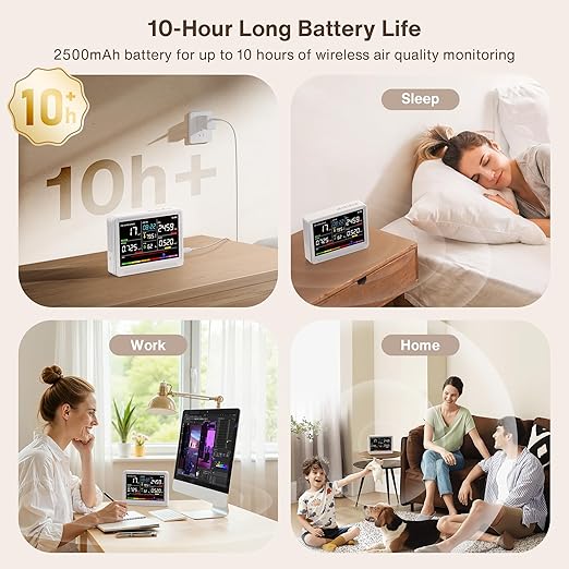 16 in 1 Air Quality Monitor Indoor 10h Battery & 5.5" Display 9 AQI+7 AQI Alerts - Image 2