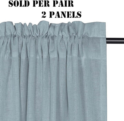 H.VERSAILTEX Stone Blue Linen Curtains 84 Inch Length - Image 2
