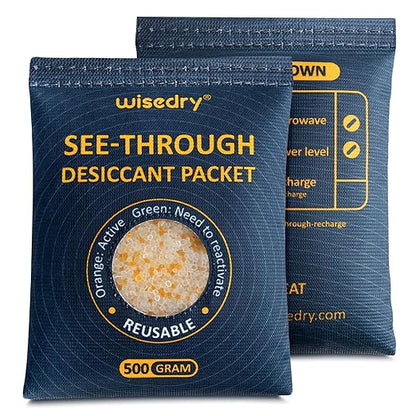 wisedry 2 x 500 Gram See-Through Silica Gel Packets, Color-Indicating Desiccant by wisedry
