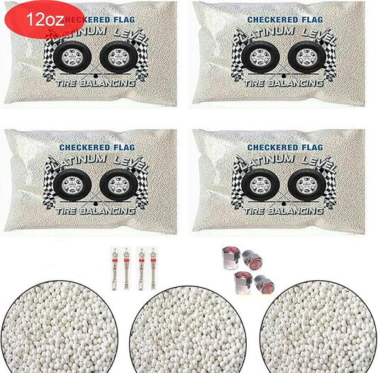 4-12-CFTB Tire Balancing Beads for Trucks, 2mm White Ceramic Beads, 12oz Packs by CheckeredFlag