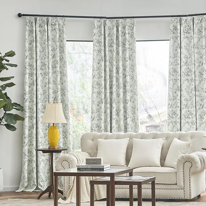 jinchan Pinch Pleated 95% Blackout Floral Curtains, Sage Green 96 Inches Long - Image 6