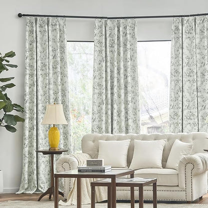 jinchan Pinch Pleated 95% Blackout Floral Curtains, Sage Green 96 Inches Long - Image 6