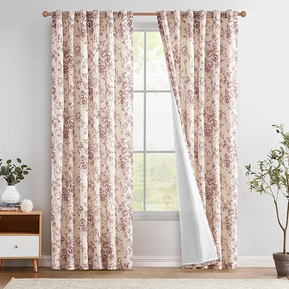 jinchan Lined Linen Blend Curtain Floral Curtains by JINCHAN