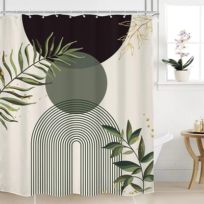 Dark Green Boho Shower Curtain 60Wx72H Black Green Modern Bohemian Mid Century by MitpokBrand