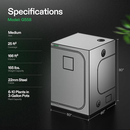 VIVOSUN G558 5x5 Pro Grow Tent 60"x60"x80", Plant Greenhouse Tent 2000D Mylar - Image 7