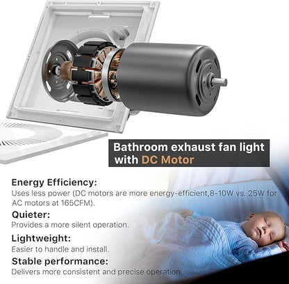 Bathroom Exhaust Fan with Light 11.8IN 165 CFM 1.2 Sones Shower Bathroom Vent - Image 5