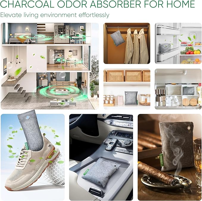 Activated Charcoal Odor Absorber, Large 4x500g w Hooks Nature Odor Eliminator - Image 6