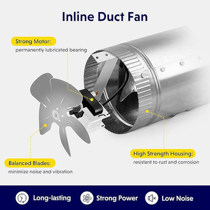 iPower 6 Inch 240 CFM Low Noise Inline Ducting Booster Fan - Image 2