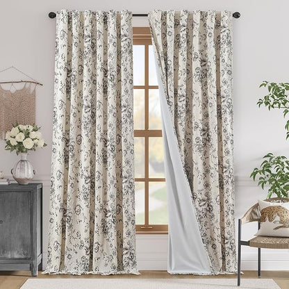jinchan Blackout Linen Blend Curtain Floral Blackout Curtains by JINCHAN