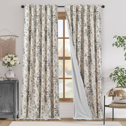 jinchan Blackout Linen Blend Curtain Floral Blackout Curtains by JINCHAN