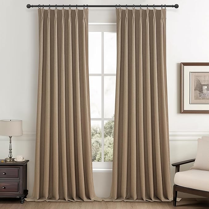 RustBrown Linen Pinch Pleated Curtains 102 Inches Long Heavy Duty Thermal by QJMYDECO