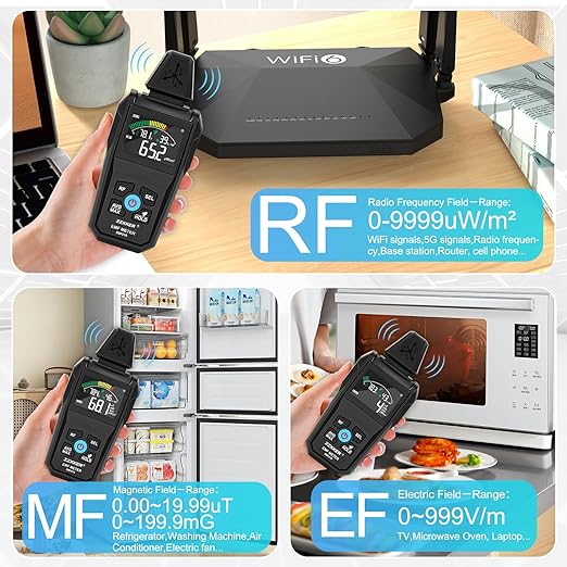 EMF Meter Radiation Detector, 5-in-1 EMF Detector, Magnetic Field & Radio - Image 3
