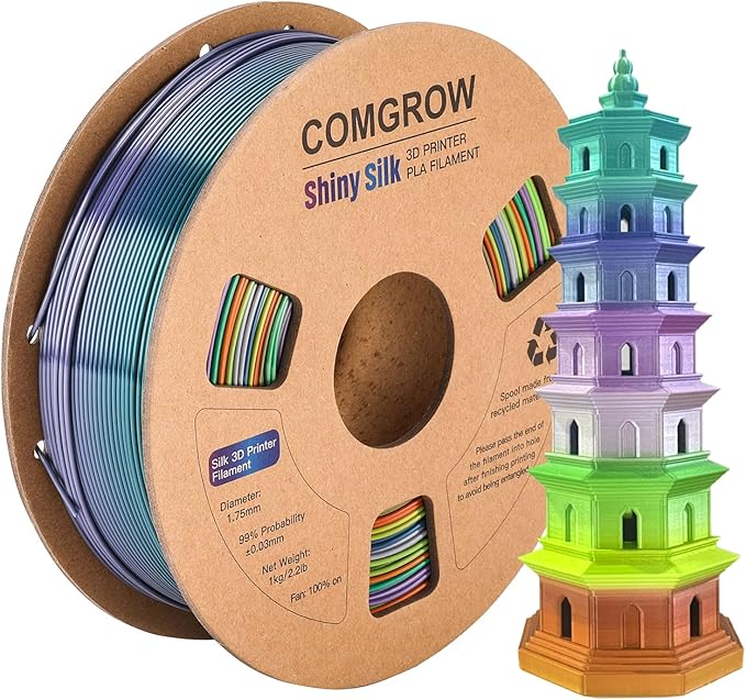 Comgrow Rainbow Colors Silk PLA 3D Printer Filament, PLA Filament 1.75mm by Comgrow