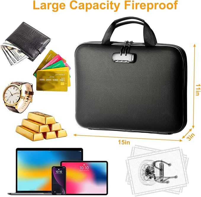 Fireproof Document Box with Lock, Portable Hard-Shell Case Fireproof File Box - Image 4