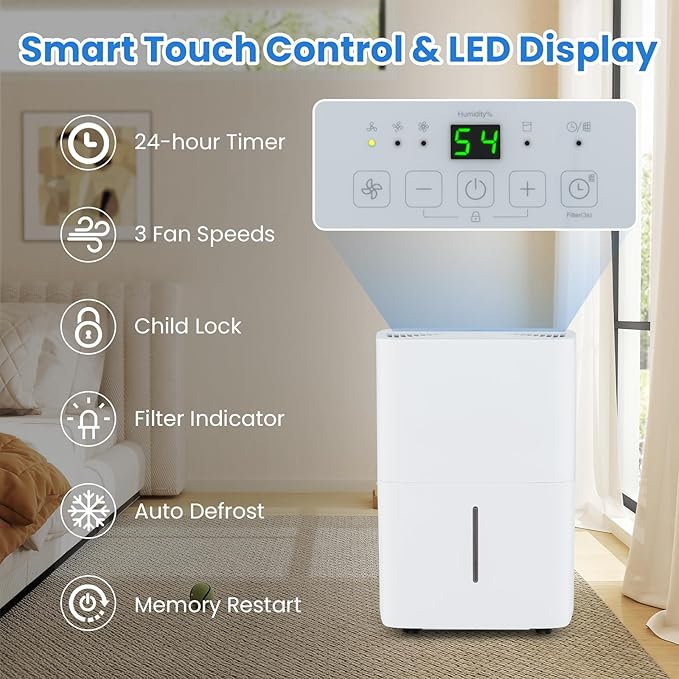 ARLIME 94.5 Pints Dehumidifier for Home, 6000 Sq.Ft Dehumidifier w/24H Timer - Image 5