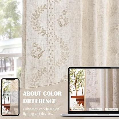 jinchan Belrose Lined Linen Blend Curtains Boho Floral Curtains - Image 8