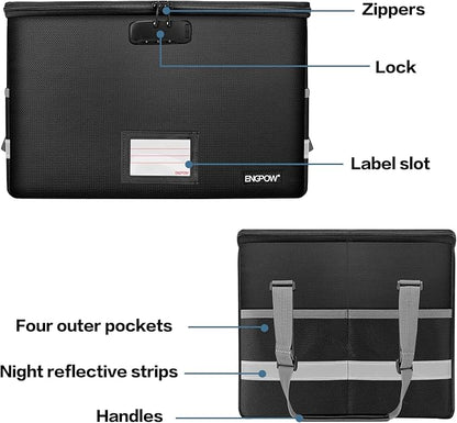 ENGPOW File Box with Lock, Fireproof Document Box with Zipper＆Pockets, - Image 8