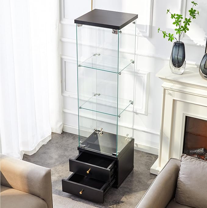 Yoluckea 3 Shelves Glass Display Cabinet - Image 5