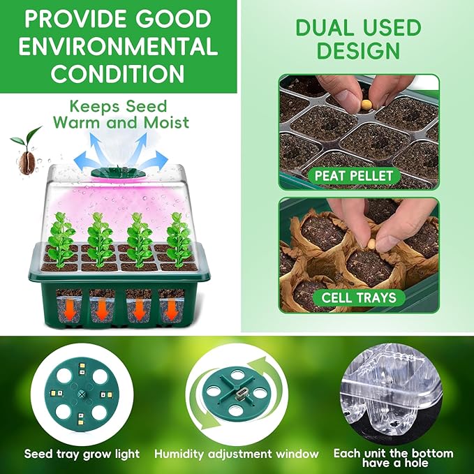 YAUNGEL Seed Starter Tray with Grow Light, 5 Pack Seed Starter Kit with Heat Mat - Image 4