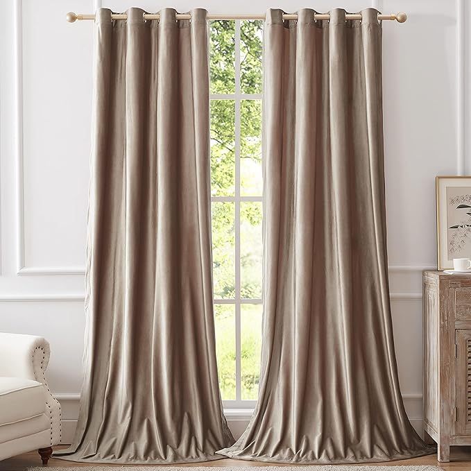 BULBUL Taupe Velvet Curtains 102 inches Long: Luxury Elegant Living Room Curtain - Image 5