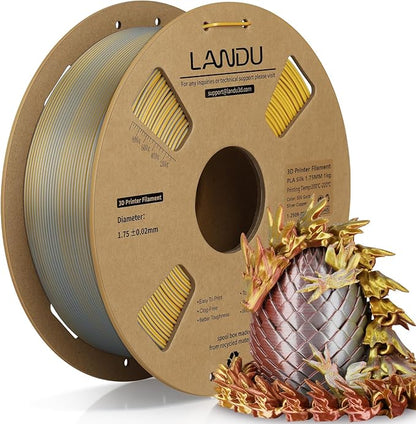 LANDU Silk Tri-Color PLA Filament 1.75mm 1Kg, Triple Color Silk PLA Filament by LANDU