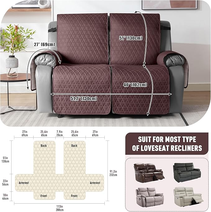 TAOCOCO 100% Waterproof Recliner Cover, Non-Slip Washable Reclining Couch Cover - Image 3