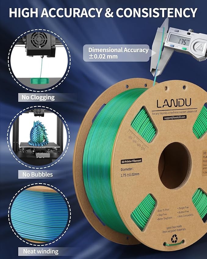 LANDU Silk Dual Color PLA Filament 1.75mm 1KG, 3D Printer Filament Dimensional - Image 5