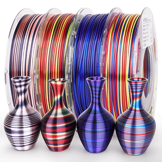 AMOLEN Silk PLA 3D Printer Filament Bundle, Shiny Multicolor Rainbow PLA by AMOLEN
