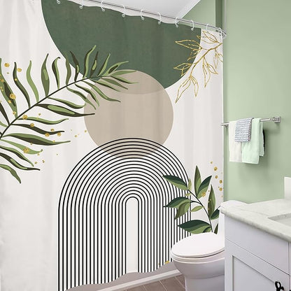 Green Boho Shower Curtain Extra Long Modern Abstract Bohemian Green Gold - Image 4