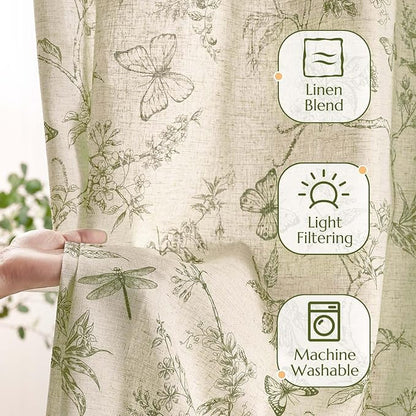 jinchan Floral Curtains Lined Linen Blend Curtain - Image 2