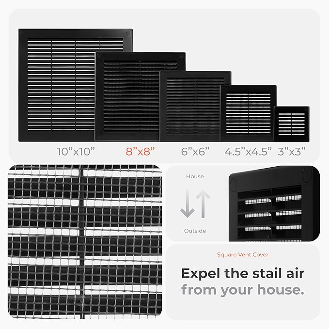 10" x 10" Square Air Vent Cover – Black Plastic Vent Deflector - Image 3